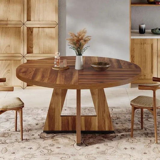 Farmhouse Round 47-Inch Dining Table vintage brown wood with pedestal base HomePacific on Tampa Home & Garden Store