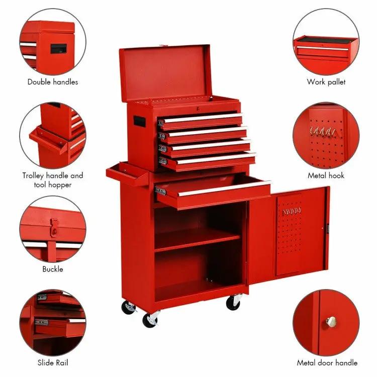 Red heavy-duty steel lockable rolling tool chest with drawers and cabinet on wheels HomePacific on Tampa Home & Garden Store