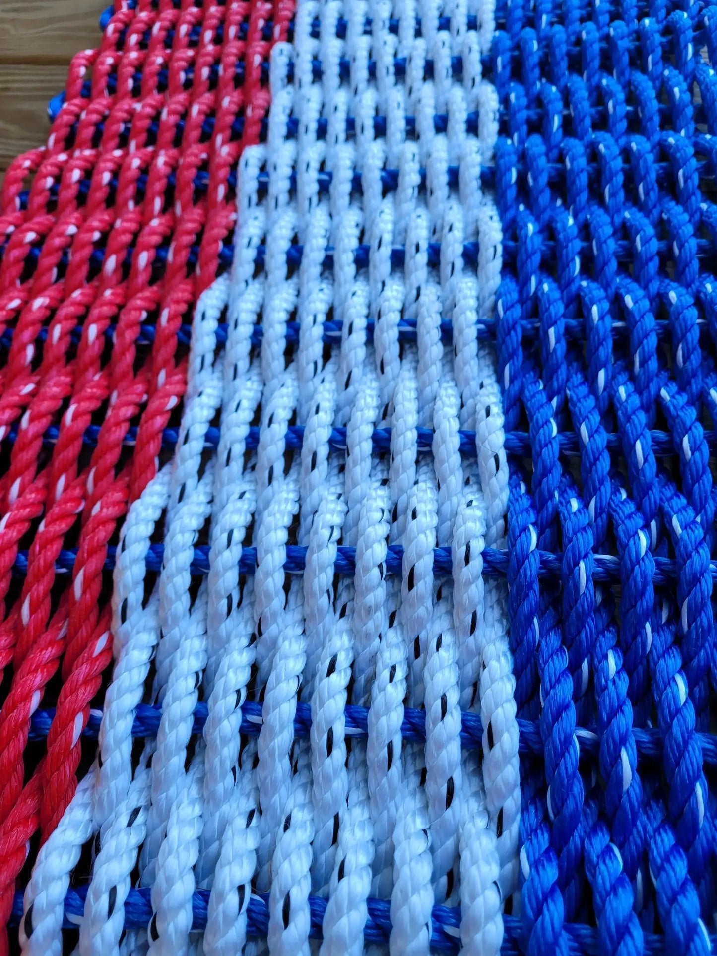 Red white blue striped lobster rope door mat by Little Salty Rope on Tampa Home & Garden Store
