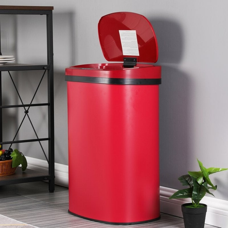 Cubo de basura rojo de acero inoxidable de 13 galones con sensor de movimiento