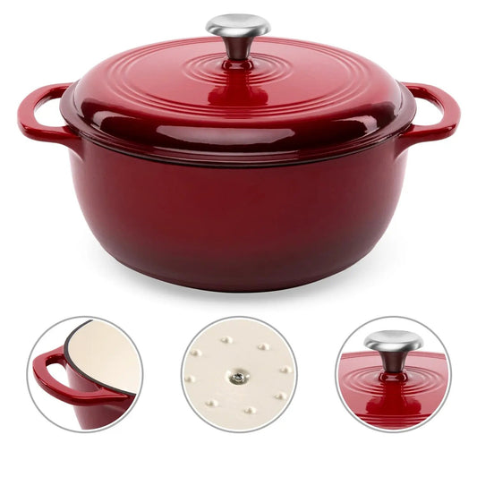 6-Quart Red Enamel Cast-Iron Dutch Oven by HomePacific with lid and dual side handles on Tampa Home & Garden Store