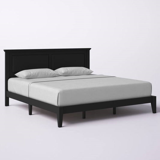 King Traditional Solid Oak Wooden Platform Bed Frame with Headboard in Black - Tampa Home & Garden Store