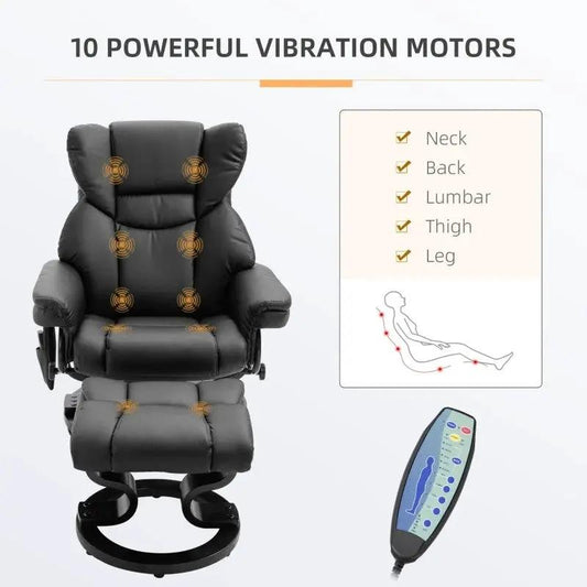 Adjustable black massage recliner with ottoman and remote on Tampa Home & Garden Store