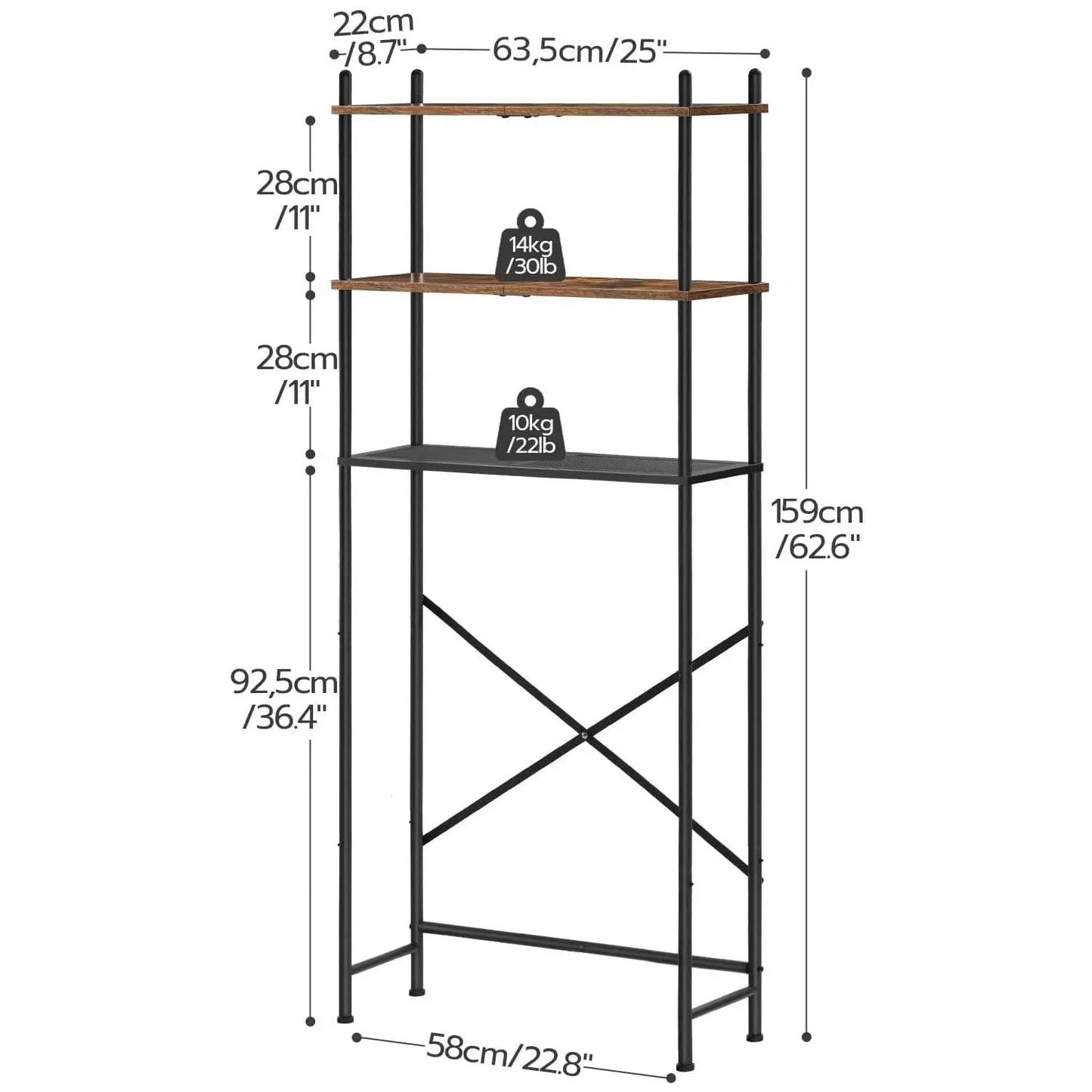Industrial Metal Wood Style Over the Toilet Freestanding Storage Shelving Unit - Tampa Home & Garden Store