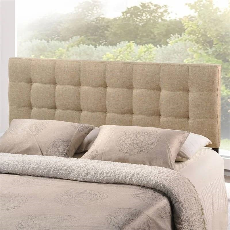 Cabecero tapizado de tela copetuda beige tostado moderno tamaño matrimonial