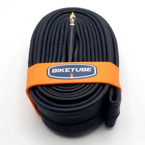 Bicycle tube 700c with Presta valve, black, BIKETUBE brand on orange strap on Tampa Home & Garden Store