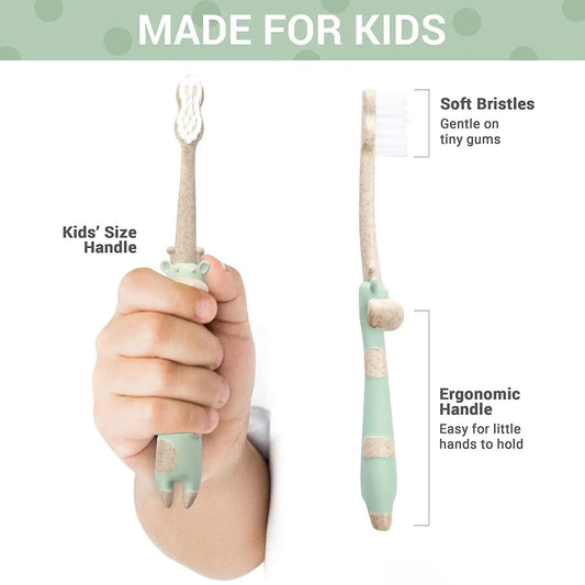 ROARex All Natural Kids Toothbrush, plant-based manual with speckled beige handle and mint green accents on Tampa Home & Garden Store