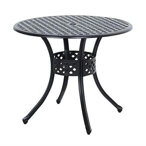 Round black cast aluminum patio table 36 inches with lattice top on Tampa Home & Garden Store