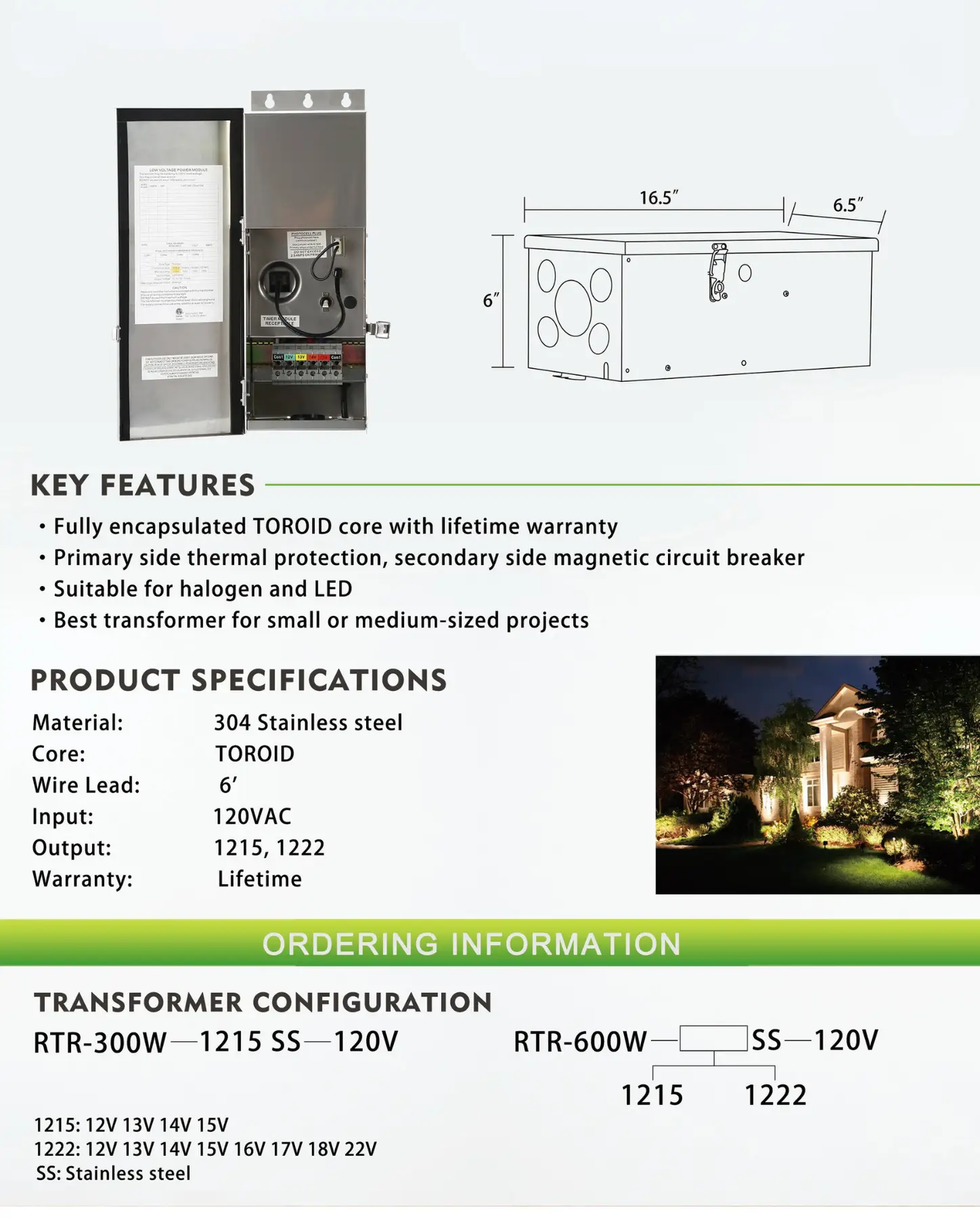 RTR300 300W multi-tap transformer IP65 waterproof stainless; 16.5 in long Kings Outdoor Lighting on Tampa Home & Garden Store