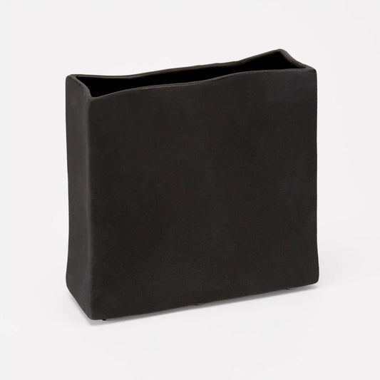 Rue Wide Vase with low profile silhouette in black matte finish on Tampa Home & Garden Store