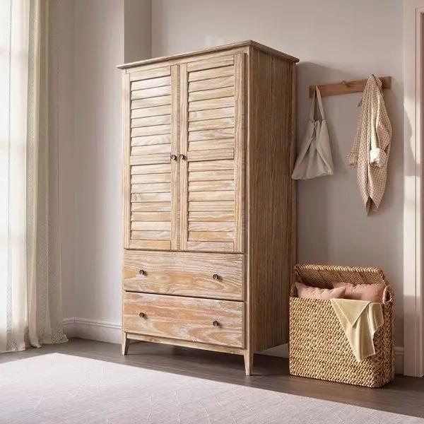 FarmHome Louvered Distressed Driftwood Solid Pine Armoire - Tampa Home & Garden Store
