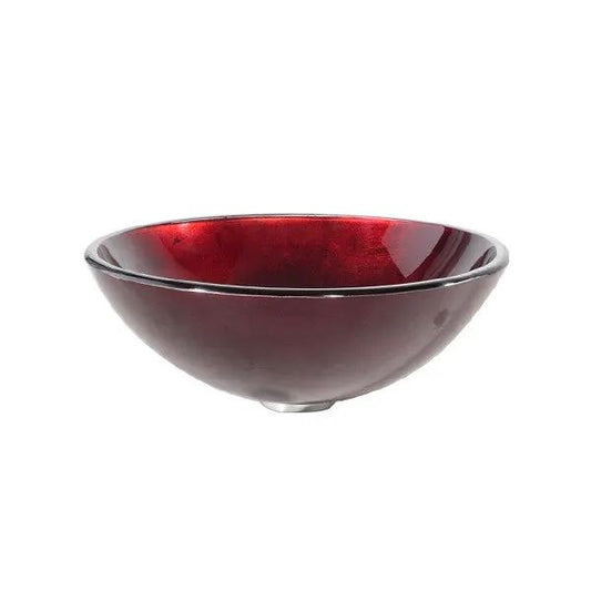 Round red tempered glass vessel sink by HomePacific, bowl-style bathroom sink on Tampa Home & Garden Store