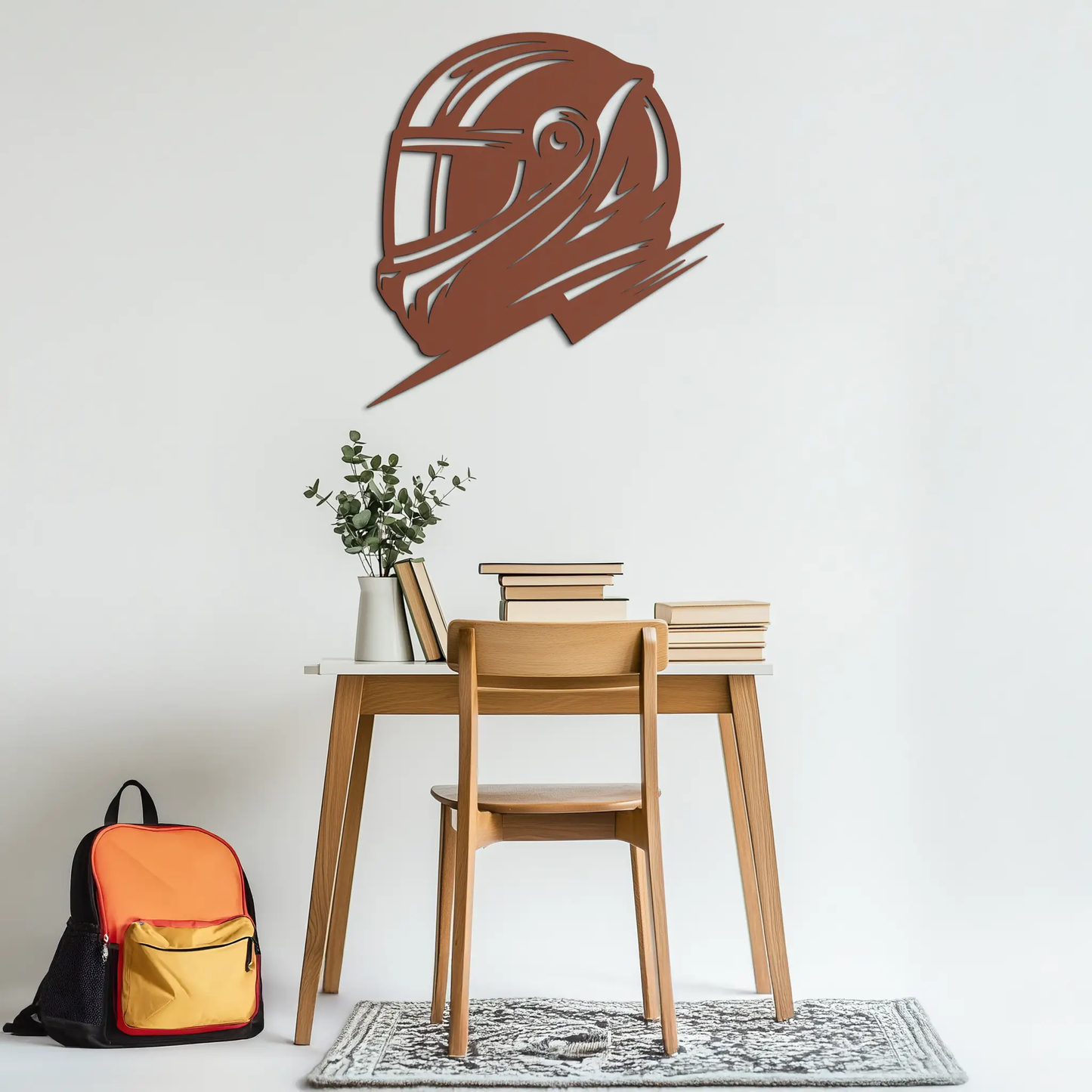Racing Helmet Silhouette Metal Wall Art brown finish by Enova Art modern décor on Tampa Home & Garden Store
