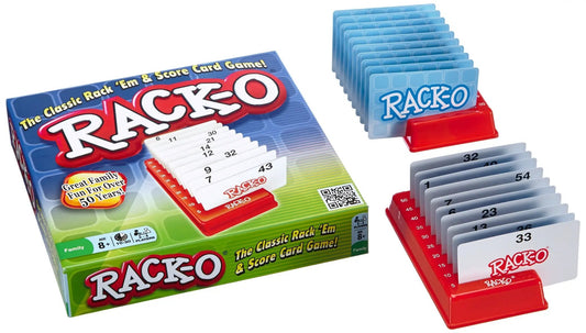 Rack-O Card Game blue box with blue card rack and stacked numbered cards on Tampa Home & Garden Store