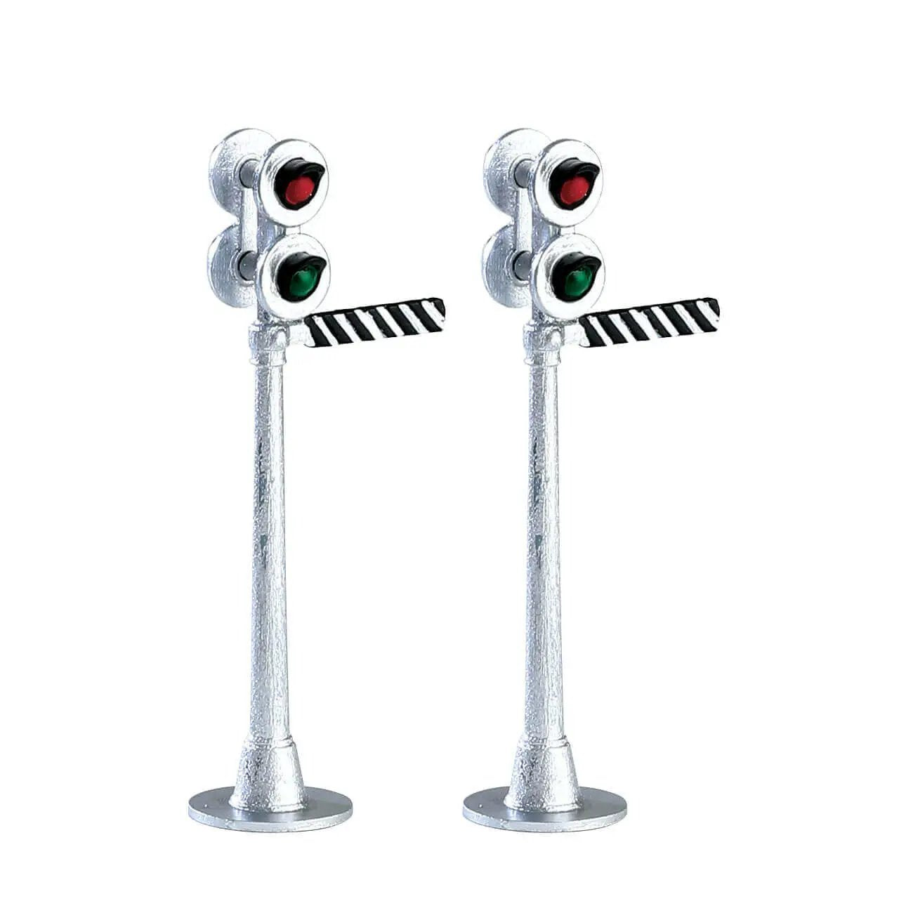Railway signal lights set of 2 for model trains with silver posts and red/green lenses on Tampa Home & Garden Store