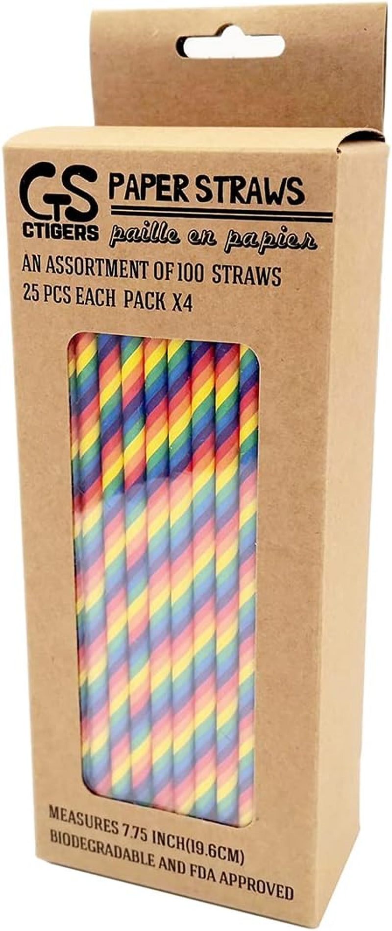Rainbow Paper Straws for Wedding Party Summmer Party Beach Cocktail Baby Shower Biodegradable Drinking Straws Box of 100 - Tampa Home & Garden Store