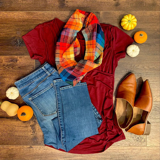 Scarf Thistle & Stitch rainbow heathered plaid flannel infinity scarf multicolor plaid pattern on Tampa Home & Garden Store