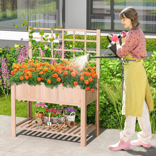 Raised Garden Bed Elevated Wooden Planter Box with Trellis - Tampa Home & Garden Store