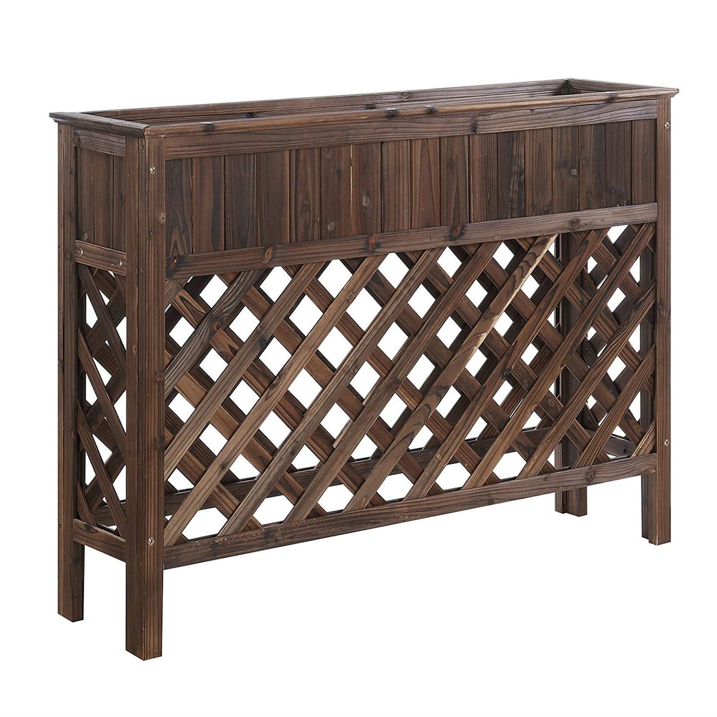 Raised Patio Planter Weathered Cedar with lattice side panels, raised cedar garden bed on Tampa Home & Garden Store