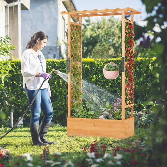 Raised Garden Bed with Arch Trellis-Orange - Tampa Home & Garden Store