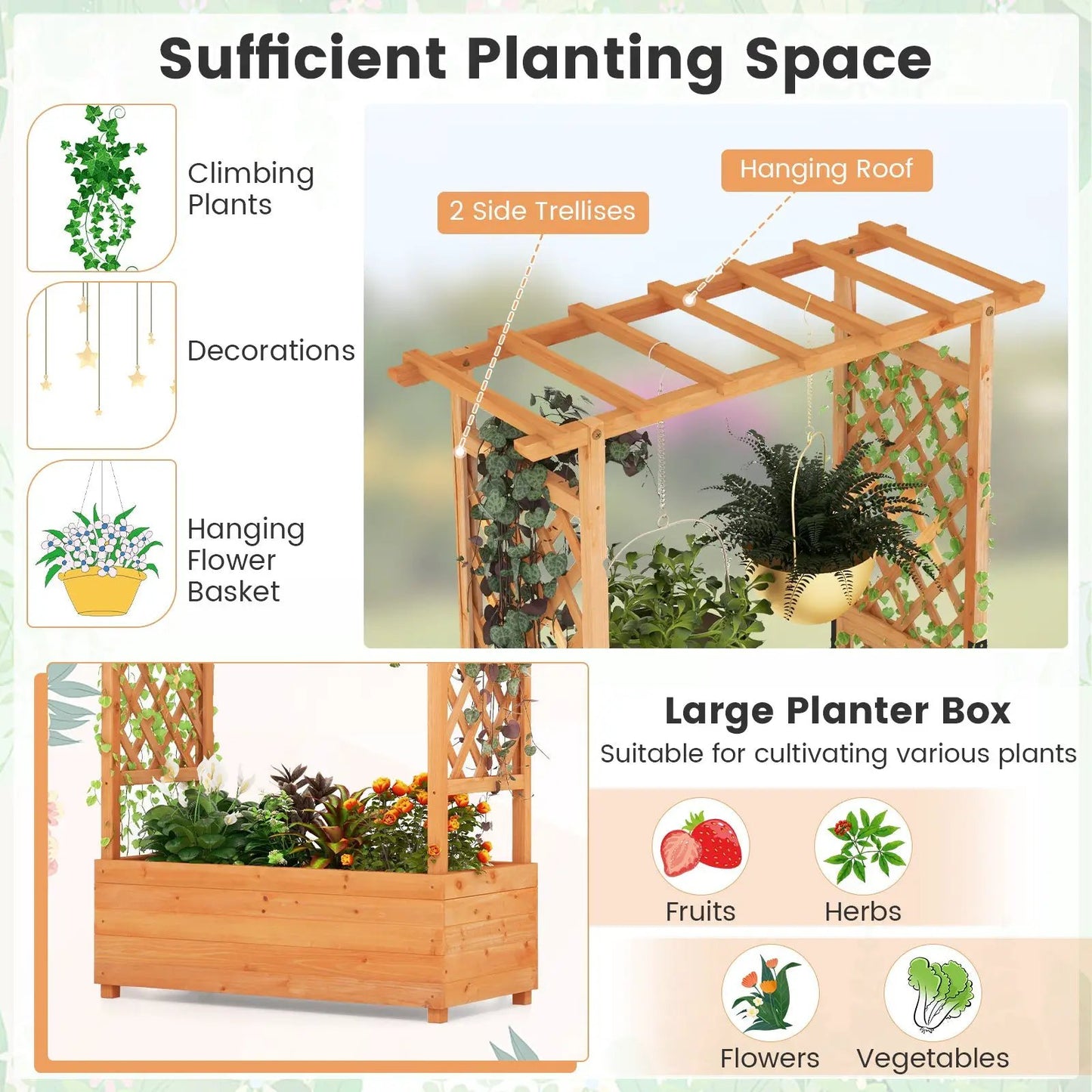 Raised Garden Bed with Arch Trellis Orange for climbing plants on Tampa Home & Garden Store