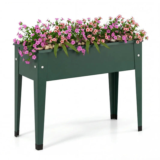 Elevated metal garden bed with legs and drainage holes, green finish by DirectDeals on Tampa Home & Garden Store