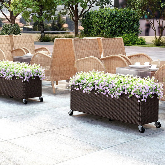 Raised Garden Bed with Wheels and Liner by DirectDeals in tan PE rattan wicker on Tampa Home & Garden Store