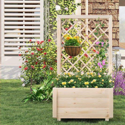 Raised Garden Bed Wooden Elevated Planter Box with Lattice Trellis-S - Tampa Home & Garden Store