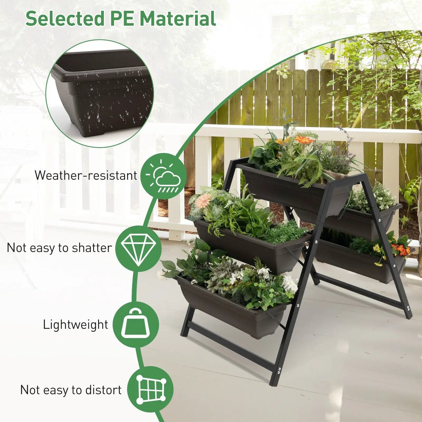 3-Tier Vertical Raised Garden Bed with 5 black planter boxes on a steel frame DirectDeals on Tampa Home & Garden Store