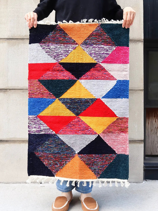 Rana Upcycled Chenille Floor Mat by KORISSA with colorful diamond patchwork for living rooms on Tampa Home & Garden Store