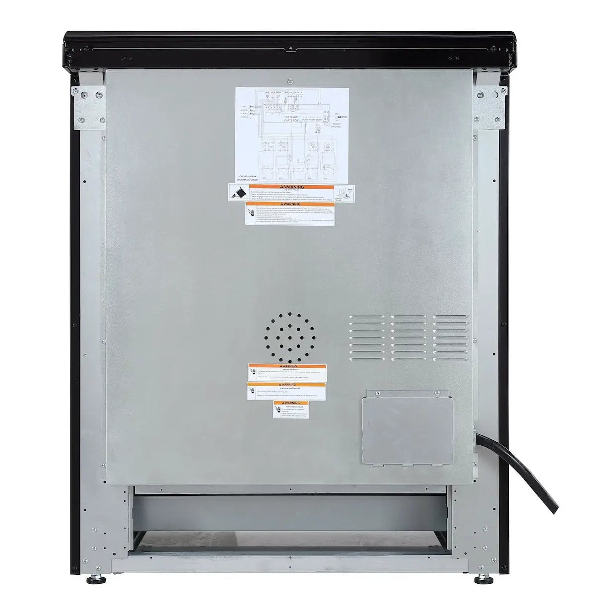 Rangaire 30-inch electric range back view with vent panels and power cord stainless steel on Tampa Home & Garden Store