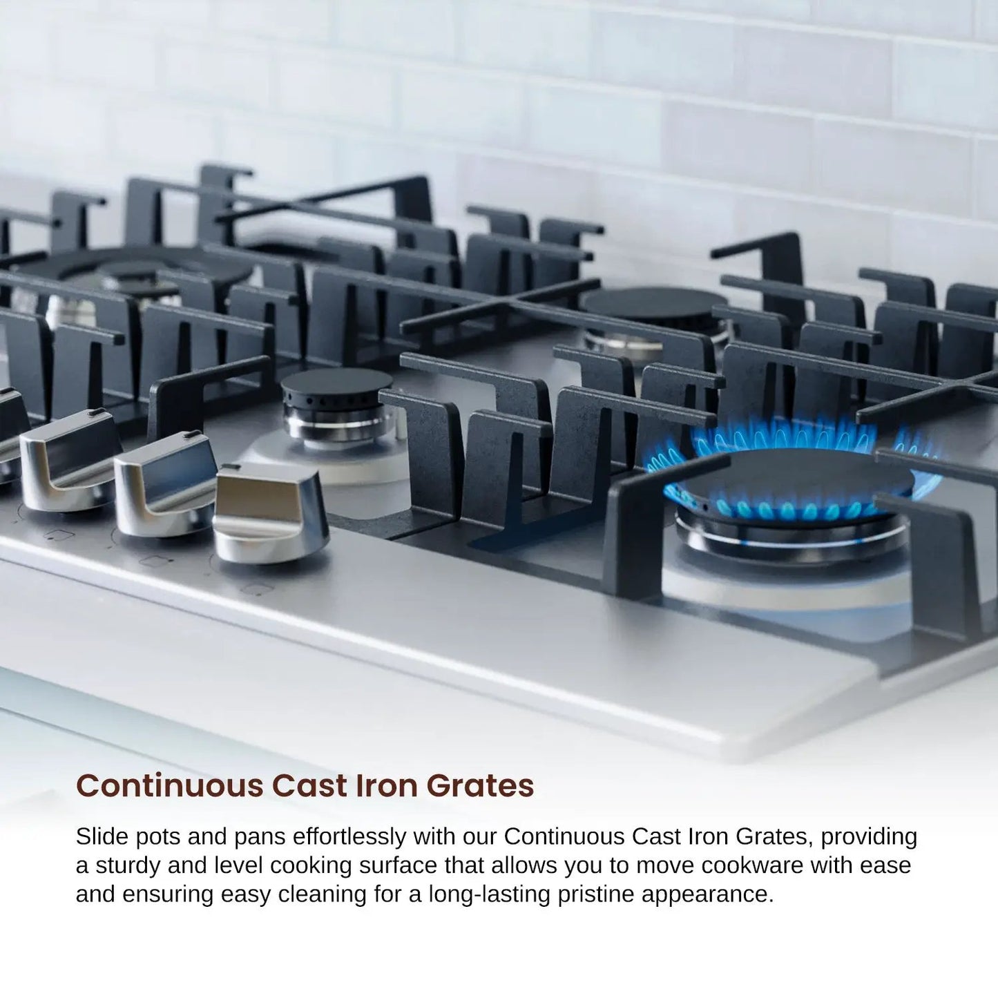 Rangaire 30 inch gas cooktop with 5 burners, stainless steel surface and cast iron grates on Tampa Home & Garden Store
