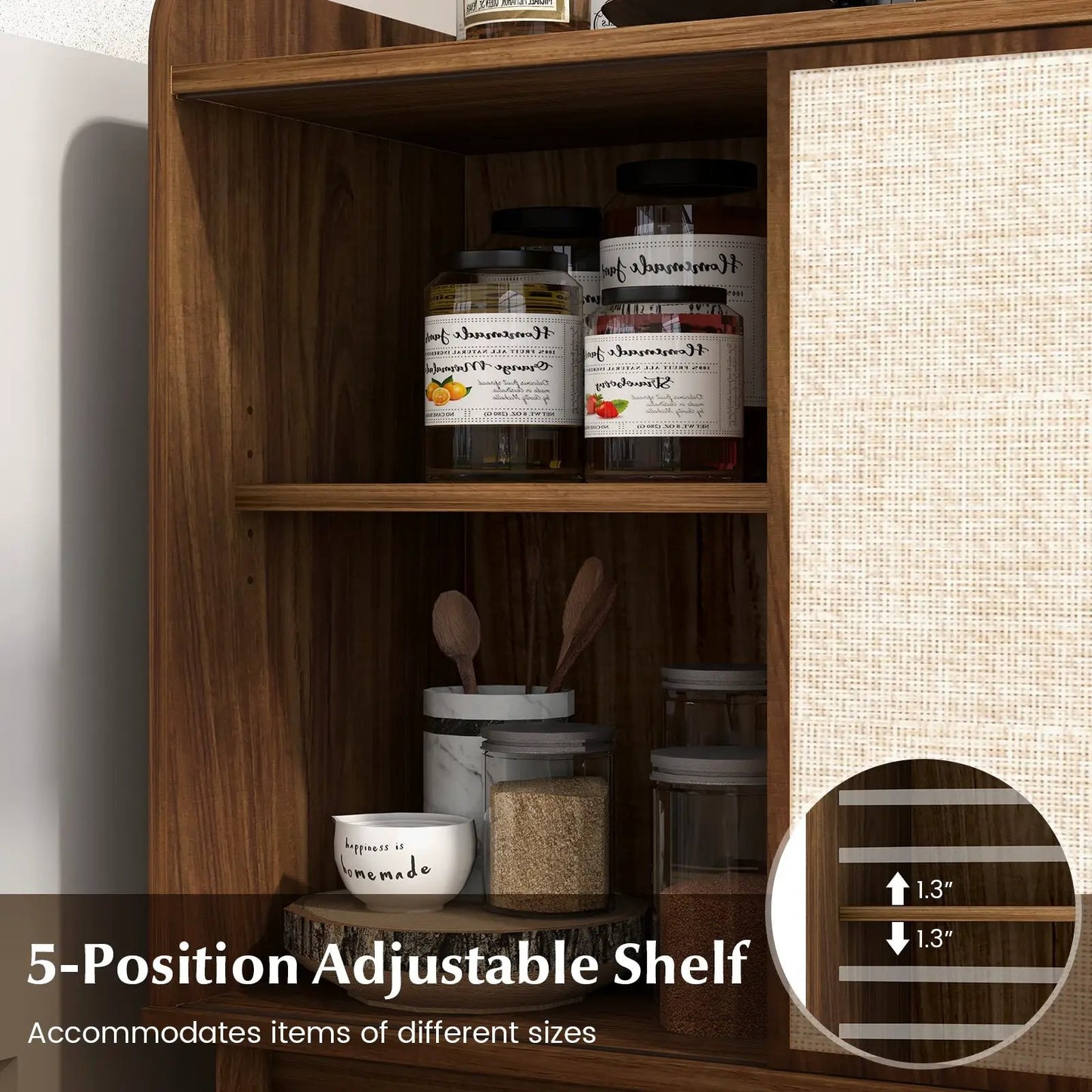 Rattan buffet sideboard walnut finish with sliding door and interior adjustable shelf on Tampa Home & Garden Store