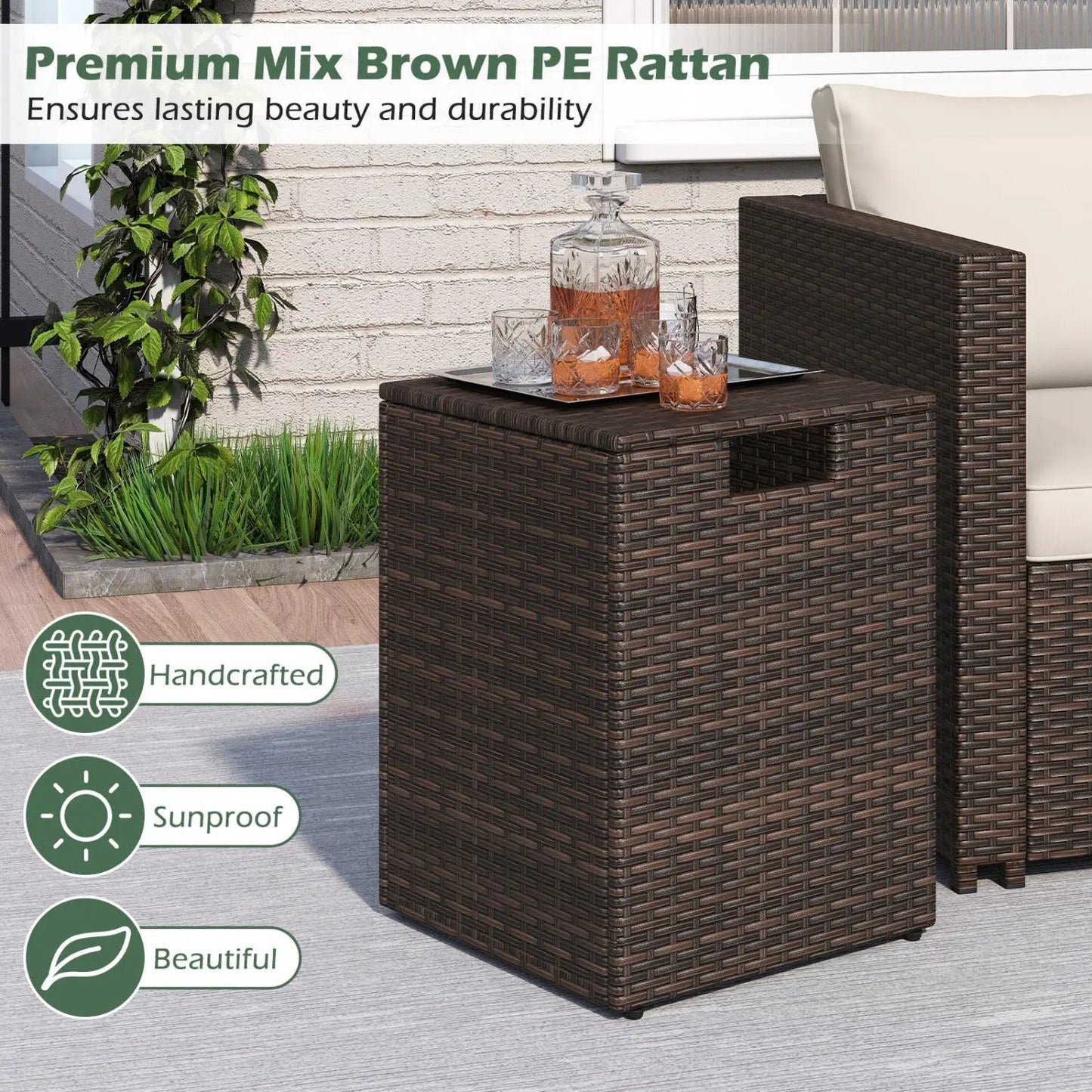 DirectDeals brown rattan propane tank cover patio hideaway tables set of 2 with woven storage on Tampa Home & Garden Store