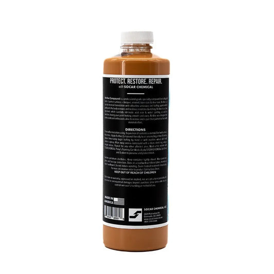 Re-Vive Fine Grit Automotive Buffing Compound by Socar Chemical, brown bottle with black label on Tampa Home & Garden Store