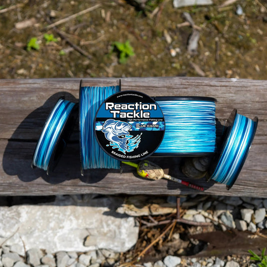 Reaction Tackle braided fishing line Blue Camo on reel on Tampa Home & Garden Store