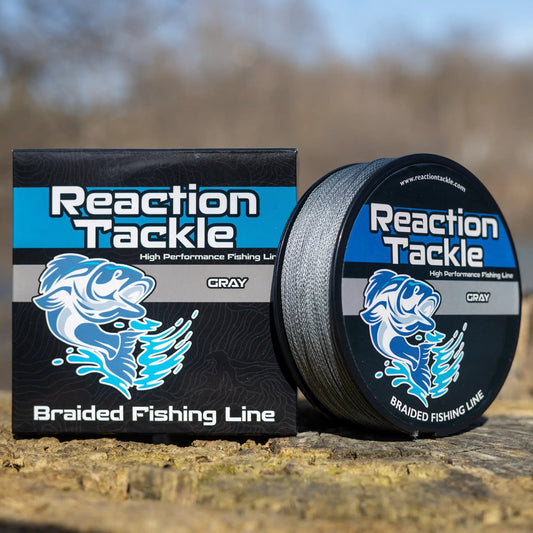 Reaction Tackle braided fishing line gray with 2 boxes and a spool on Tampa Home & Garden Store