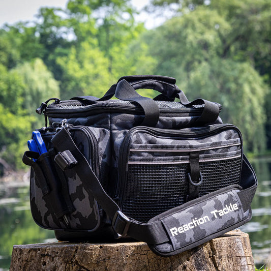Reaction Tackle camo bag for 3600 tackle trays, black-gray fabric with reinforced handles on Tampa Home & Garden Store