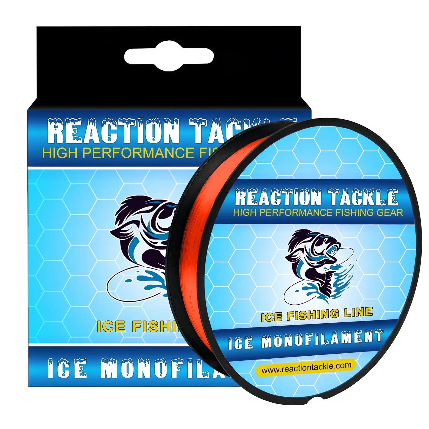 Reaction Tackle Ice Monofilament Fishing Line packaging with blue hex pattern on Tampa Home & Garden Store
