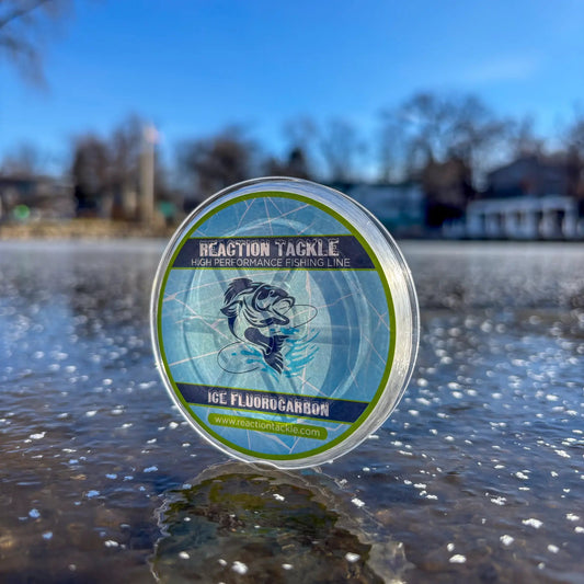 Reaction Tackle ICE fluorocarbon fishing line spool with green label and fish graphic on Tampa Home & Garden Store