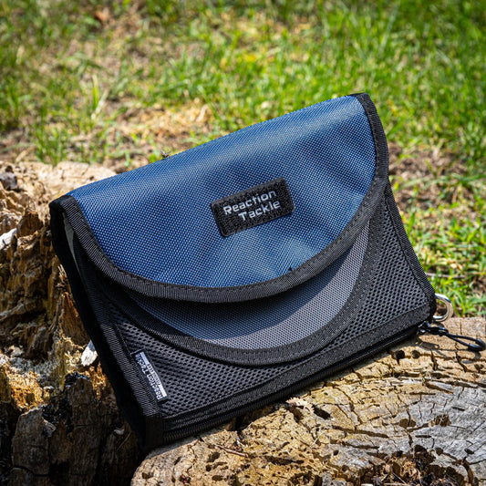 Reaction Tackle medium bait binder organizer blue durable fabric with black trim on Tampa Home & Garden Store
