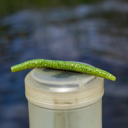 Reaction Tackle Wacky Worms 5.5in soft plastic lures, green with black flecks, two shown on Tampa Home & Garden Store