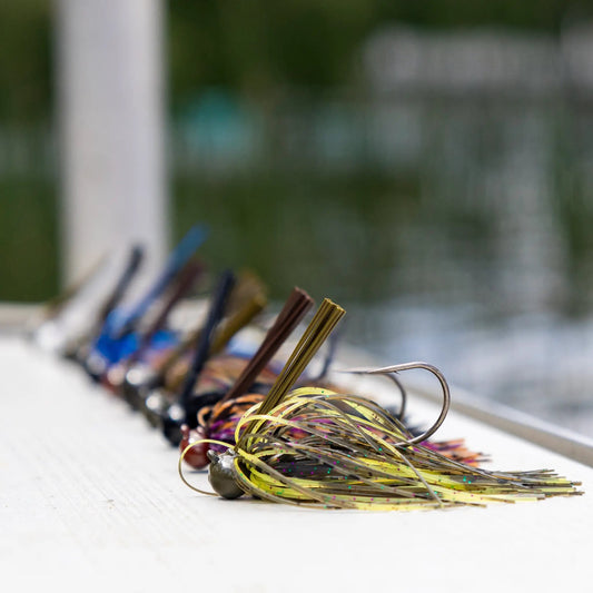 Reaction Tackle tungsten football jigs 2-pack skirted fishing jigs with bronze skirts on Tampa Home & Garden Store