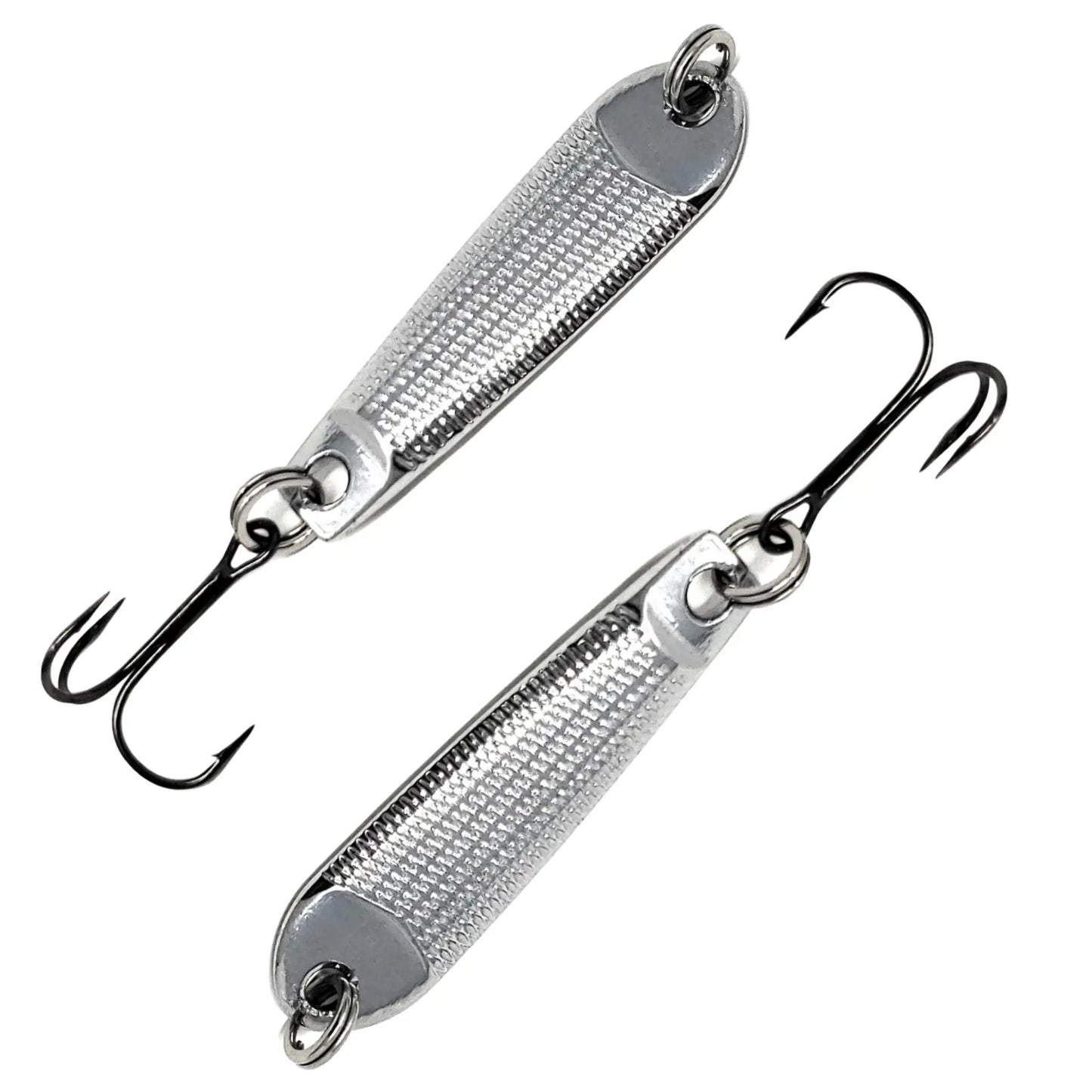 Reaction Tackle tungsten jigging spoons, silver 2-pack with black treble hooks on Tampa Home & Garden Store