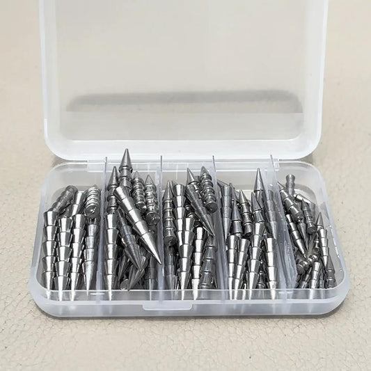 Reaction Tackle tungsten nail weights set in clear plastic box, assorted sizes, metallic silver on Tampa Home & Garden Store