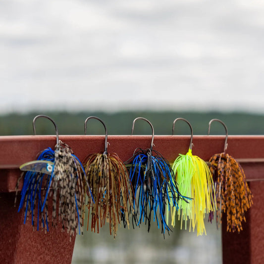 Reaction Tackle Tungsten Scrounger Jigs 2-Pack with multicolor skirted lures on Tampa Home & Garden Store