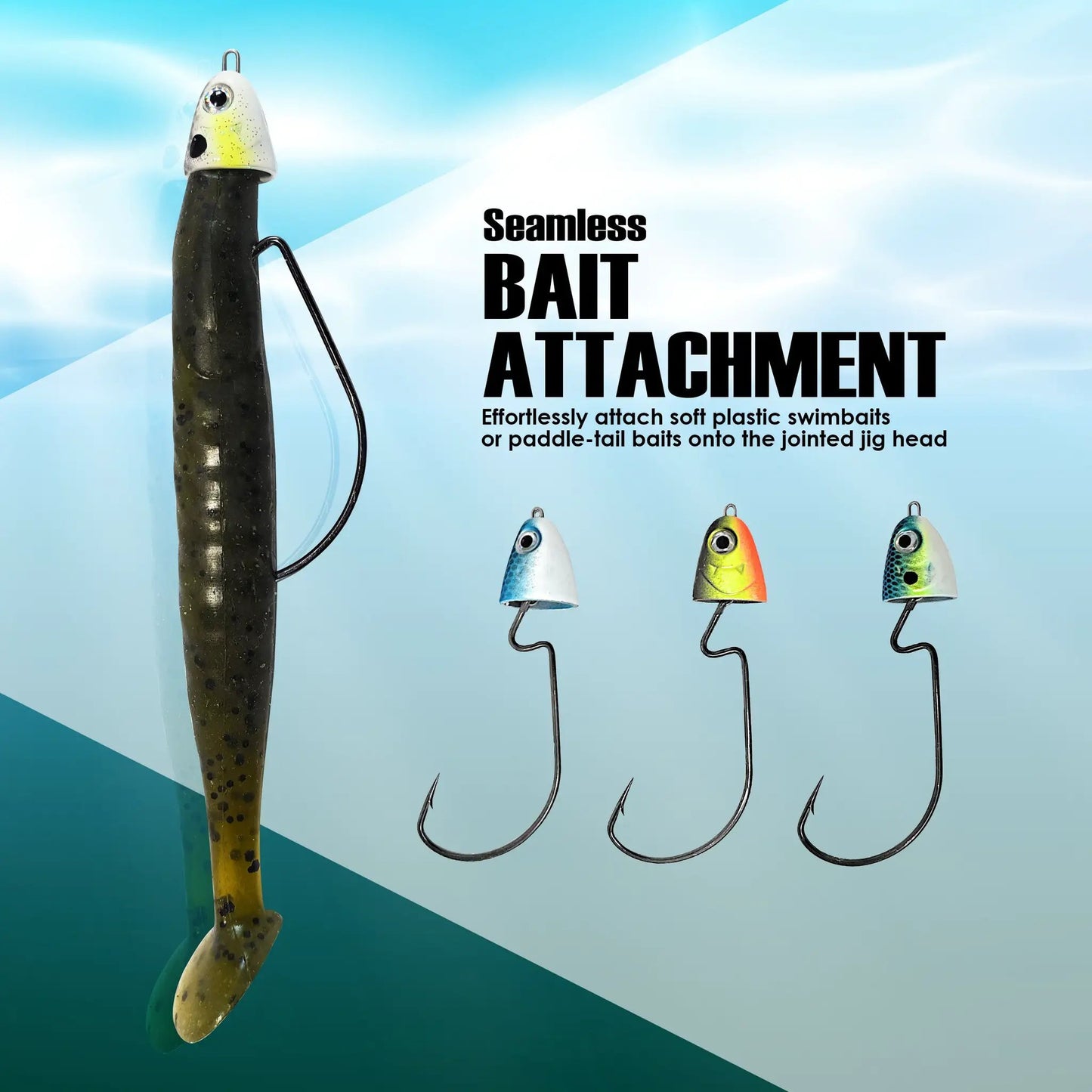 Reaction Tackle Tungsten Swing Swimbait Jig Head with colorful jig heads on display on Tampa Home & Garden Store