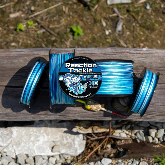 Reaction Tackle X8 braided fishing line Blue Camo 8-strand on two spools on Tampa Home & Garden Store