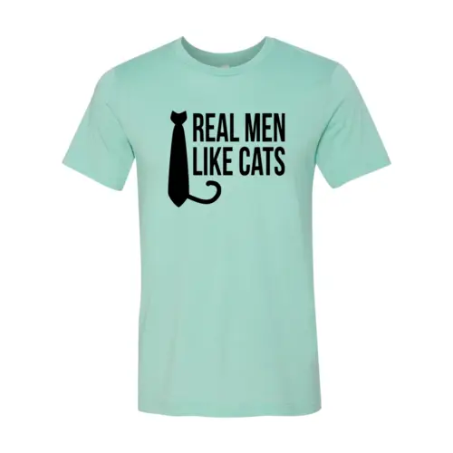 T-Shirt Real Men Like Cats mint green tee with cat silhouette logo by Furr Baby Gifts on Tampa Home & Garden Store