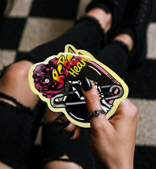 Rebel Heart Punk Sticker: Skeleton Hand, Rose, Safety Pin - Waterproof Die Cut - Tampa Home & Garden Store